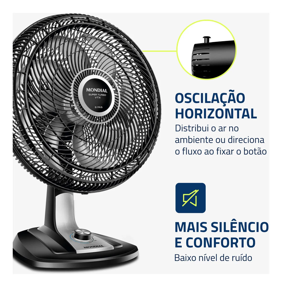 Ventilador Mondial VTX-40-8P - Oscilacao horizontal e silencio